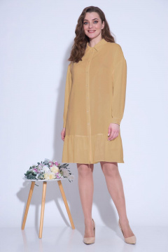 Платье-рубашка из шифона с поясом и присборенным рукавом Fortuna ШЖ 705 бежевый - фото 2