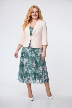 Платье и жакет в стиле повседневный из шифона Slaviaelit 166-2 изумруд - фото 1