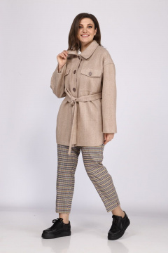 Куртка-рубашка бежевый прямой силуэт с накладными карманами Anna Majewska 1519 - фото 3