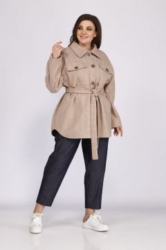 Куртка-рубашка бежевый прямой силуэт с накладными карманами Anna Majewska 1519 - фото 2