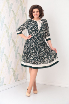 Платье из шифона с бантом и складками на талии Solomeya Lux 899 зеленый-белый - фото 2