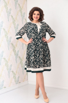 Платье из шифона с бантом и складками на талии Solomeya Lux 899 зеленый-белый - фото 1