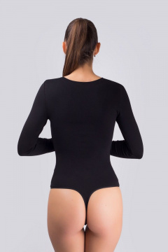 Черное боди-стринг из вискозы и эластана с длинным рукавом Verally 450-1 черный - фото 2