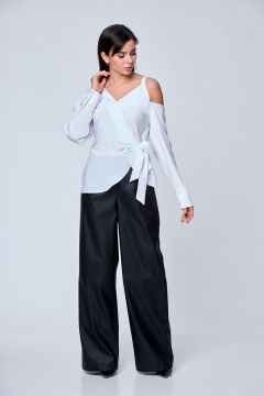 Блуза с имитацией запаха, с кокетчаными складками и пуговицами Anelli 1177 белый - фото 3