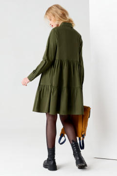 Платье с кокетками из хлопка и сборками для отдыха Панда 67687z хаки - фото 2