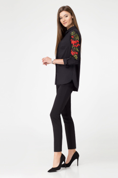 Блузка женская с вышивкой из хлопка в деловом стиле Панда 40440z черный - фото 2