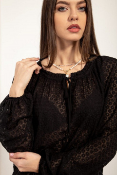 Блуза свободного силуэта с разрезом и сборкой Nova Line 20575 чёрный - фото 3