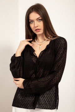 Блуза свободного силуэта с разрезом и сборкой Nova Line 20575 чёрный - фото 1