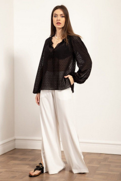 Блуза свободного силуэта с разрезом и сборкой Nova Line 20575 чёрный - фото 2