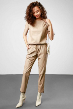 Бежевый блузон из экокожи с коротким рукавом и кокеткой Femme & Devur 70669 2.29F(170) - фото 2