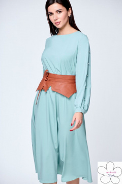 Платье из вискозы с разрезами и поясом, с пуговицами рыбкой, на каждый день Anelli 1128 мята - фото 3