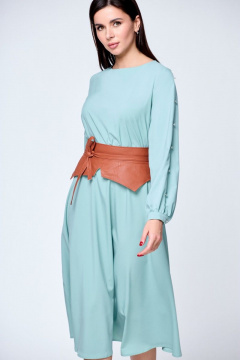 Платье из вискозы с разрезами и поясом, с пуговицами рыбкой, на каждый день Anelli 1128 мята - фото 2
