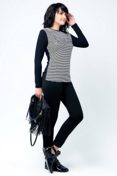 Демисезонный джемпер из комбинированной ткани с пайетками La rouge 30151 черный-(полоска) - фото 3