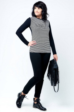 Демисезонный джемпер из комбинированной ткани с пайетками La rouge 30151 черный-(полоска) - фото 2