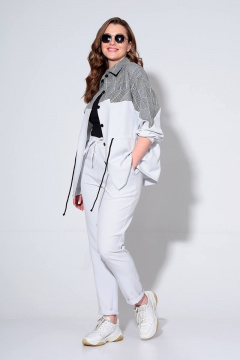 Комплект рубашка и брюки зауженные с эластичной тесьмой Liona Style 802 жемчужный - фото 2