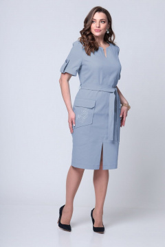Повседневное платье с карманами и вышивкой ALEZA 1066 синий - фото 2