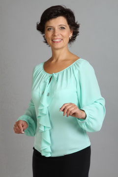 Блуза приталенного силуэта из вискозы с рюшем и сборкой Таир-Гранд 62107 мята - фото 1