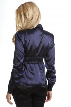 Блуза из атласа с длинным рукавом и классическим дизайном Таир-Гранд 62117 т.синий - фото 2