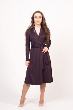 Платье миди из трикотажа с подчеркивающим поясом Domna 467 баклажан - фото 5