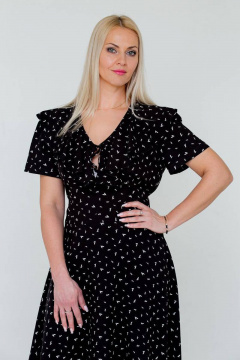 Платье с поясом из вискозы и воланом на горловине Avila 0889 черный - фото 4