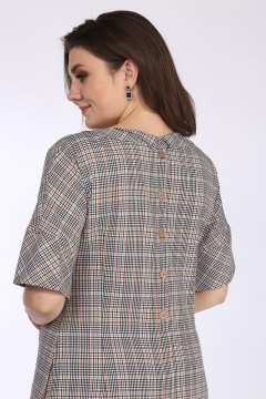 Платье А-силуэта из текстиля с разрезами и сборкой Lady Style Classic 1632 бежевый_клетка - фото 3
