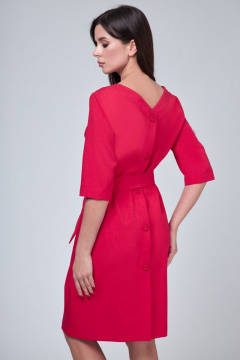 Платье из хлопка с V-образным и круглым вырезами, поясом и карманами, на каждый день Anelli 1070 красный - фото 2