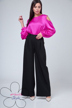 Прямая блуза с разрезами и открытым плечом, с кокетливыми деталями Anelli 1218 малина - фото 3