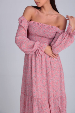 Платье из шифона миди с разрезом и сборками по лифу Verita 2158 розовый - фото 5