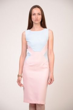 Платье футляр из мягкого текстиля с разрезом Domna 409 голубой/розовый - фото 1