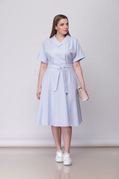 Платье отрезное по талии с воротником и поясом из хлопка Anna Majewska 1197 B - фото 3