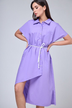 Платье-рубашка прямое с асимметричным кроем для летних прогулок Anelli 1228 лиловый - фото 2