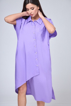 Платье-рубашка прямое с асимметричным кроем для летних прогулок Anelli 1228 лиловый - фото 4