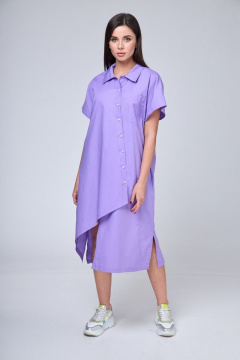 Платье-рубашка прямое с асимметричным кроем для летних прогулок Anelli 1228 лиловый - фото 3