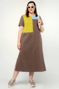 Платье трапециевидное с коротким рукавом и карманами La rouge 5382 капучино - фото 1