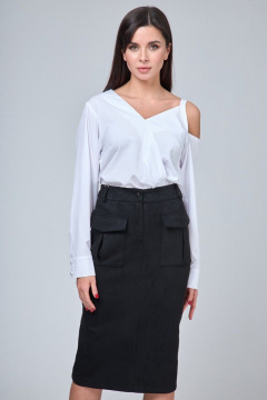 Юбка из вискозы с запахом и притачным поясом летняя Anelli 1193 черный - фото 3