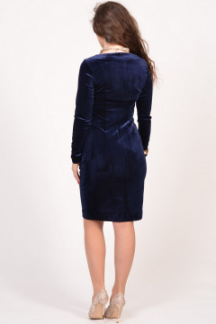 Демисезонное платье из бархата с прилегающим силуэтом Domna 451 темно-синий(164) - фото 2