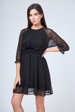Платье свободное длина до колена с воланом и поясом Anelli 1198 черный - фото 3