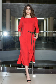 Красное трикотажное платье с карманами и разрезами AMORI 9382 - фото 1