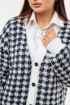 Удлиненный кардиган в гусиную лапку свободный из шерсти Romgil 692ПТЗ белый,индиго - фото 3