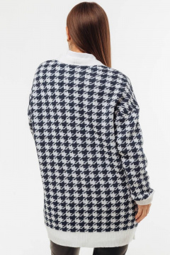 Удлиненный кардиган в гусиную лапку свободный из шерсти Romgil 692ПТЗ белый,индиго - фото 2