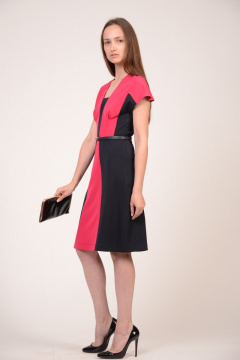 Платье коктейльное из вискозы и текстиля с ремешком Domna 408(164) черный/малиновый - фото 2