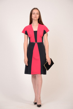 Платье коктейльное из вискозы и текстиля с ремешком Domna 408(164) черный/малиновый - фото 3