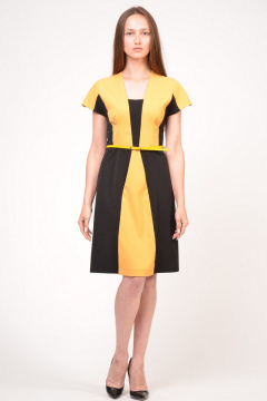 Платье коктейльное из вискозы с ремешком для идеального силуэта Domna 425(164) черно-желтый - фото 1