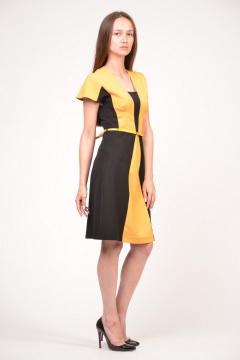 Платье коктейльное из вискозы с ремешком для идеального силуэта Domna 425(164) черно-желтый - фото 4