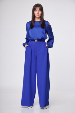 Параллельные брюки палаццо с высокой посадкой из костюмной ткани Anelli 1162 василек - фото 5