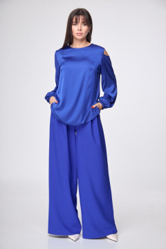 Параллельные брюки палаццо с высокой посадкой из костюмной ткани Anelli 1162 василек - фото 1
