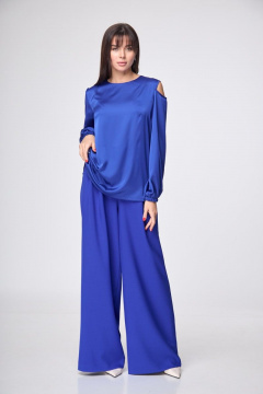 Параллельные брюки палаццо с высокой посадкой из костюмной ткани Anelli 1162 василек - фото 3