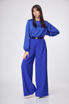 Параллельные брюки палаццо с высокой посадкой из костюмной ткани Anelli 1162 василек - фото 2