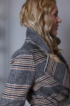 Пальто демисезонное классическое с поясом и карманами Atelero 1034 клетка - фото 5