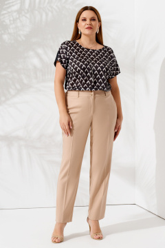 Брюки с высокой посадкой деловые летние из текстиля Панда 82460w бежевый - фото 1